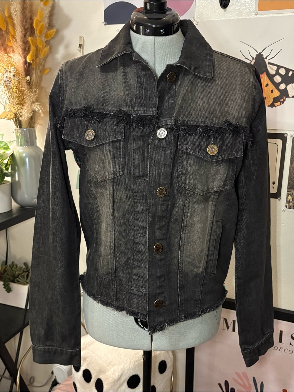 Judith March Black Denim Patchwork Jacket – Size M